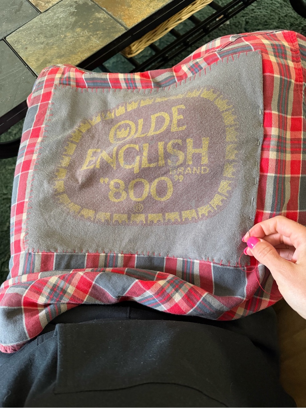 Medium-ish Red Plaid OLD ENGLISH CUSTOM stitch Flannel Shirt